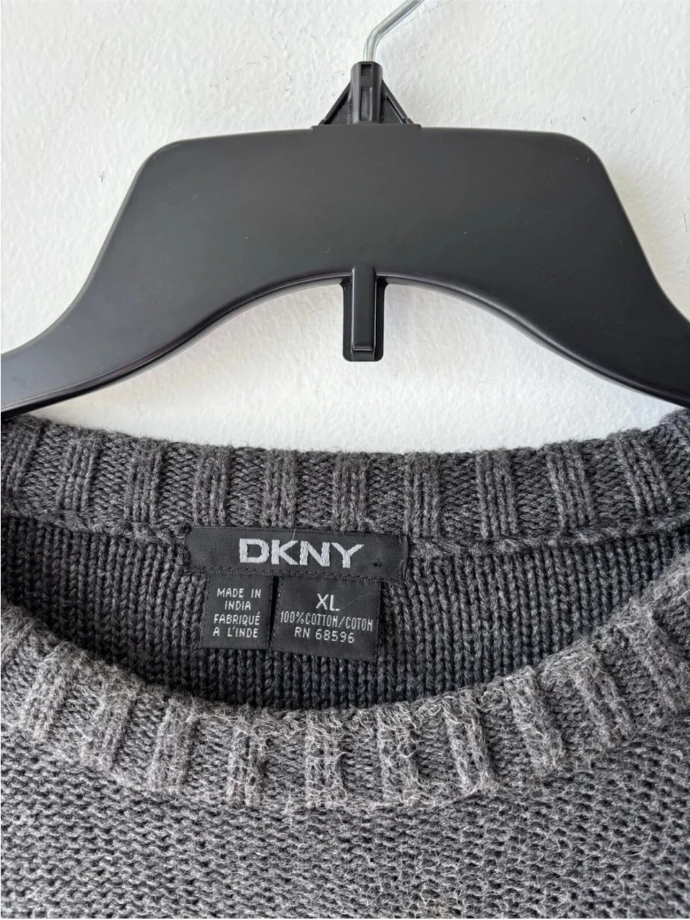 90s VTG DKNY Sweater Gray Red Stripe Pullover Long Sleeve Cotton Mens XL Preppy